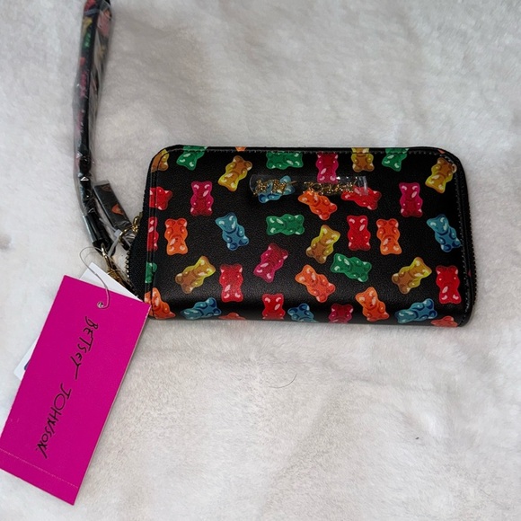 Betsey Johnson Gummy Bear Wallet Wristlet Black Zip Around - Picture 1 of 6